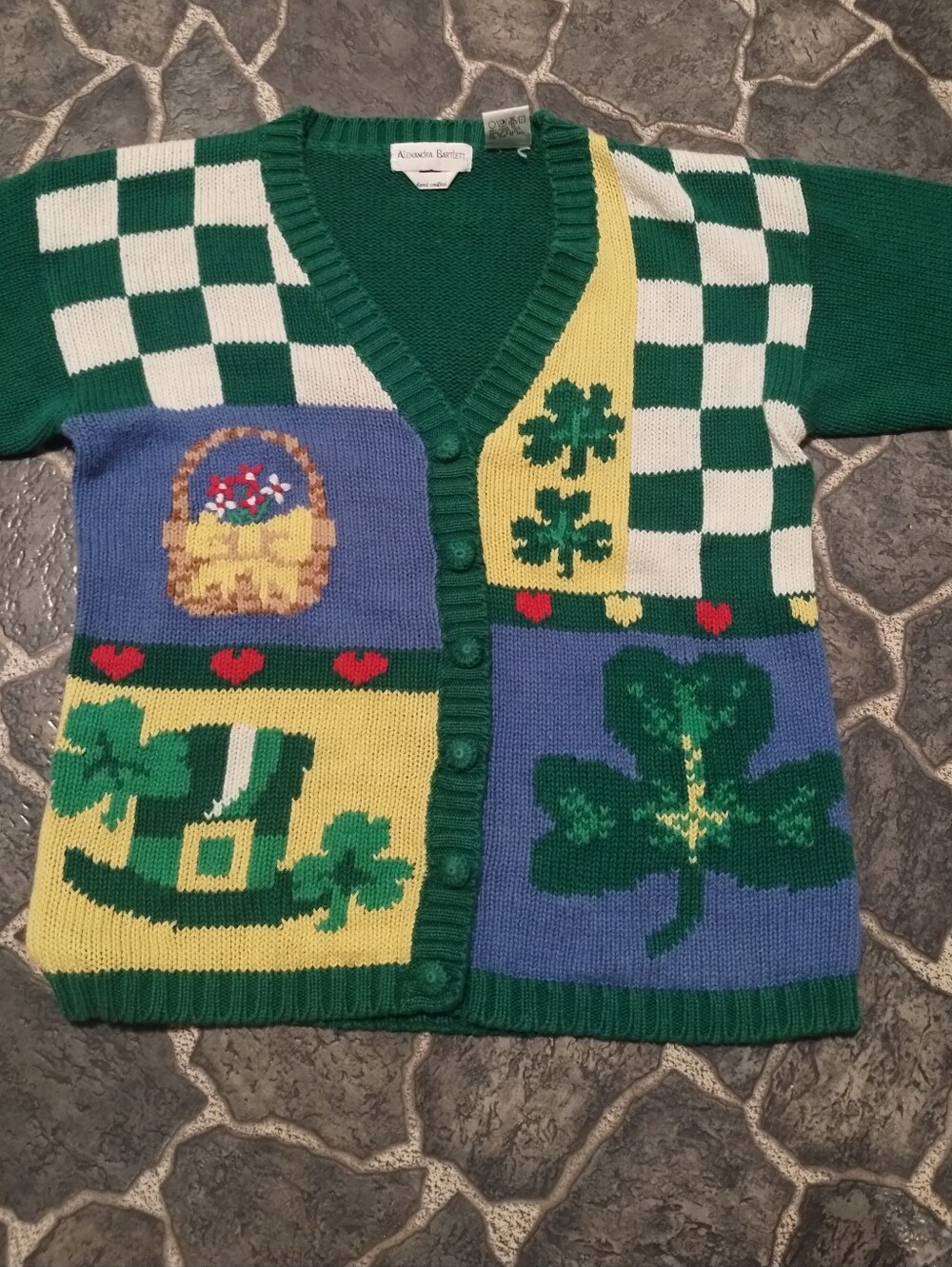 Alexandra Bartlett Hand Crafted Button Up St. Patrick's Day Sweater Rare 90s Vge View 2